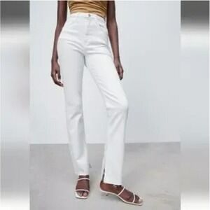 New With Tags Zara Size 4 Super High Rise Slim Flare Long Leg Length White Jean